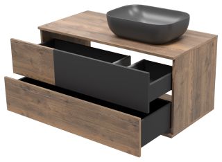 Подвесная тумба под раковину Misty Коломбо 100см правая дуб Галифакс/антрацит